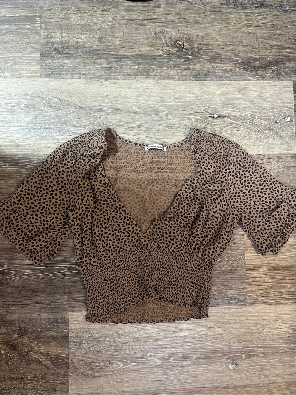 Abercrombie & Fitch Brown Leopard Print Smocked V-Neck Crop Top